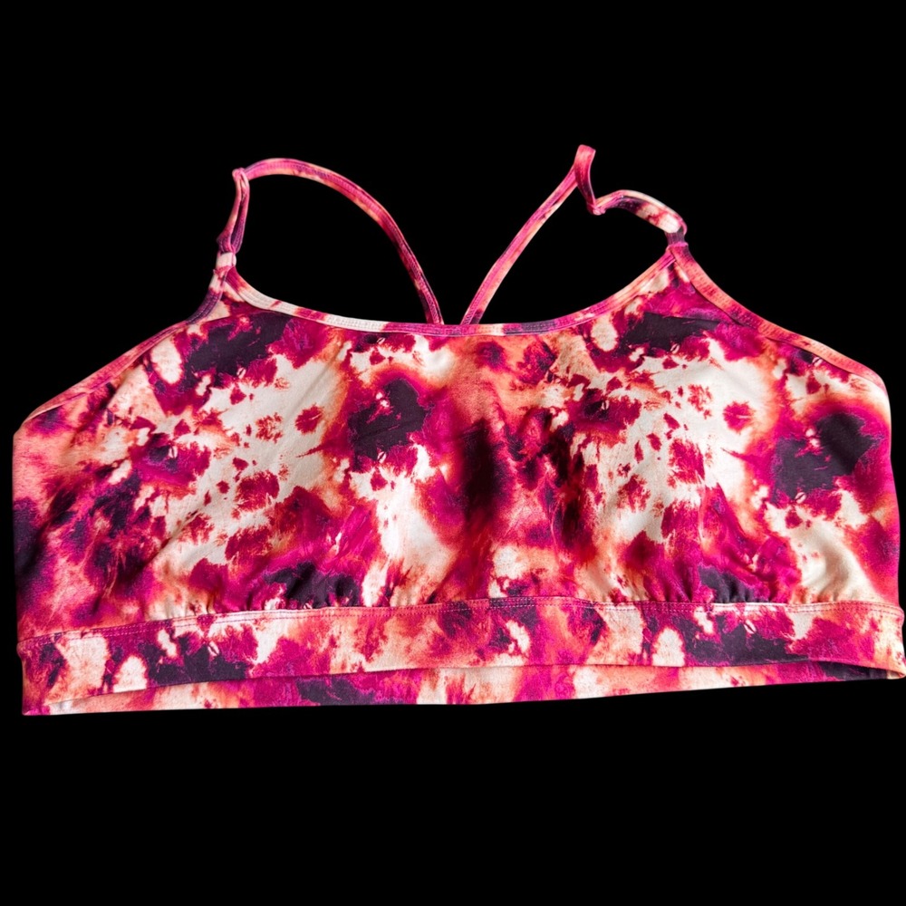 Ideology Womens Sports‎ Bra 2X Pink Tie Dye Low Impact Activewear Athleisure